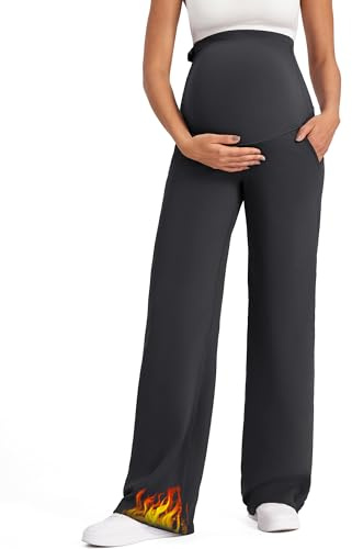 G4Free Thermo Umstandshose Damen High Waist Schwangerschaftshose Warme | Jogginghose Umstandsmode für Yoga Sport,Winter Maternity Clothing,Mit Taschen