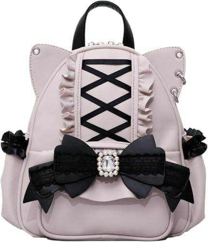 Niedlicher Anime-Rucksack mit Katzenohren für Damen, Mini-Rucksack mit Schleife, süße Tagesrucksack-Schultertasche, modischer kleiner Tagesrucksack (Pink)