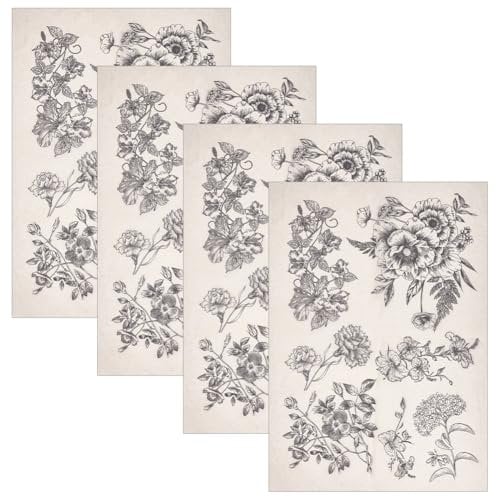 OLYCRAFT 4 Sheets Flower Ceramic Clay Transfer Paper Ceramic Decals 53x38cm Porcelain Underglaze Transfers Tile Decals Pottery Underglaze Paper for Pottery Enamel Decal - 0.01mm Thick