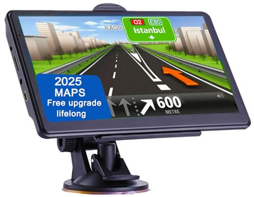GPS Navigator for Car Truck RV, Latest 2025 Map, 7 inch Touch Screen Real Voice Spoken Turn-by-Turn Direction Reminding Navigation System for Cars, Vehicle GPS with Speed and Red Light Warning