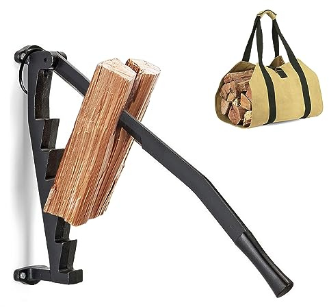 Holzspalter zur Wandmontage, Anzündholzspalter für Holz, tragbar, manuell, Anzündholzspalter, robuster Holzspalter mit Brennholz-Tragetasche für drinnen und draußen