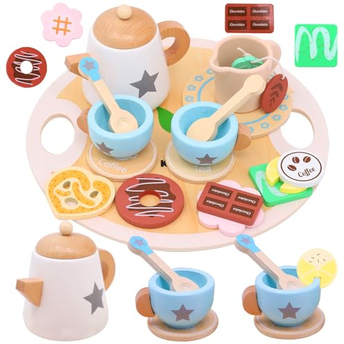 Teeservice Kinder Holz Spielküche Zubehör Tee SetRollenspiele Matschküche Zubehör für Spielzeug, Kinderzubehör, perfektes Holzgeschenk für kleine Köche