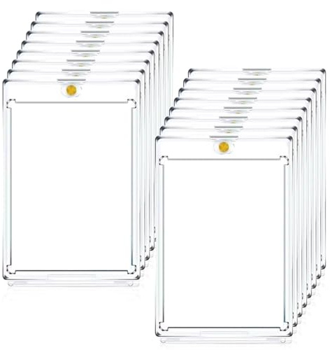 VEGOATY Magnetic Card Holder: 16 Stück Synthese Sammelkarten Hüllen, 35pt Magnetischer Kartenhalter, 35pt Kartenhüllen, Für Sammelkarten Und Präsentation (65×90MM Transparent Blau Gold)