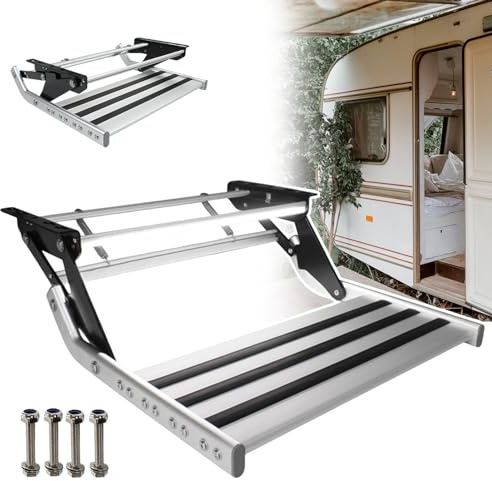 YXFAZPP Elektrische Klapptritt aus Aluminiumlegierung mit LED-Licht – Motorhome-Trittstufe aus Aluminium, Wohnmobil-Eingangsstufe mit Schalter für Wohnmobile (Singlelayer)