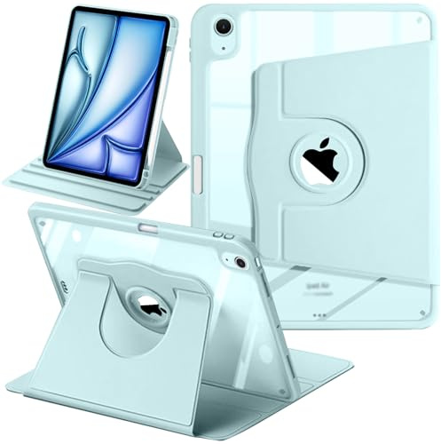 Funda Giratoria para iPad Air 11 Pulgadas M3/M2 (2025/2024), iPad Air 5/4 (2022/2020) con Soporte para Pencil, Carcasa Soporte Rotación de 360 Grados Cover Respaldo Clara, Azul