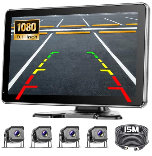 10.1 Zoll IPS Monitor Digitales Kabellos Rückfahrkamera Set Roinvou mit BSD, IP68 Wasserdicht 1080P/720P Rückfahrkameras Funk 4 Kamera, Nachtsicht, Einparkhilfe, LKW/Anhänger/PKW/Wohnmobil 12V 24V