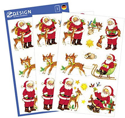 AVERY Zweckform 15 Aufkleber Weihnachten Weihnachtsmänner Motive (Made in Germany, Weihnachtssticker Papier, Nikolaus, selbstklebende Weihnachtsdeko, Karten, Geschenke) 3 Bogen/je 8 Sticker, 4053