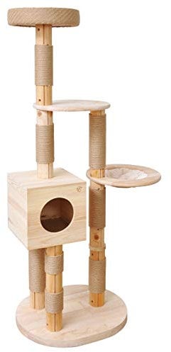 VOSS.PET Kratzbaum aus unbehandeltem Kiefernholz 1,63m, Simba, Katzenbaum, Kletterbaum, Katzenkratzbaum