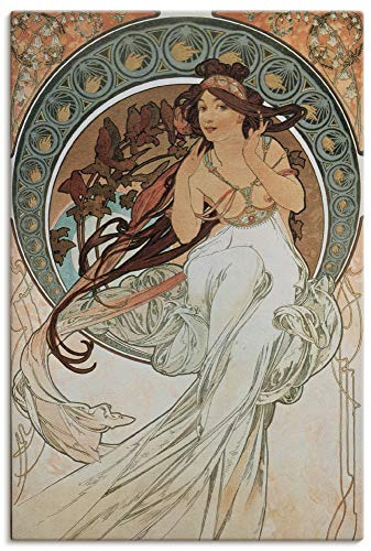 ARTLAND Wanddeko Leinwand Bilder Wandbild 80x120 cm Frau Kleid Ornamente Vier Künste Die Musik 1898 Jugendstil Alfons Mucha T7HV