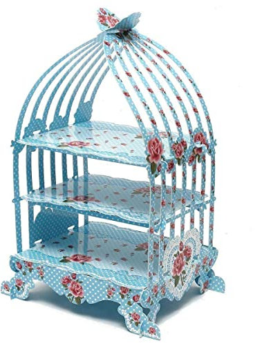 Vintage Stil Vogelkäfig Kuchen Ständer 3 Ebenen Dekorativ Karton Papier für Hochzeit-geburtstag Empfang Partys Events von Wedding Decor - Blau