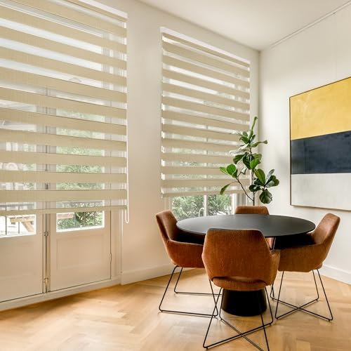 Blindecor Lira doppelrollo - duo rollo tag und nacht Beige - 180 x 180 cm (Breite x Länge) | Stoffgröße 177 x 175 cm | Fensterrollo zebra