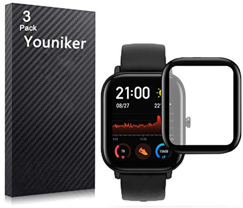 Youniker Lot de 3 films de protection d'écran pour Amazfit GTS Smartwatch Amazfit GTS - Couverture complète de l'écran 3D - Transparents - Anti-rayures, anti-traces de doigts, sans bulles