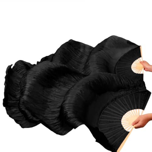 Nimiman New 1.8M Hand Made Belly Dance Dancing Silk Bamboo Long Fans Veil, Black, 180*90 cm