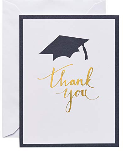 American Greetings 50-Count Graduation Thank You Note Cards, Mortar Board Gold Script Design