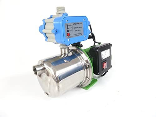 CHM GmbH® Gartenpumpe Edelstahl 1300 Watt 5,5 Bar 5400 L/h Pumpe Hauswasserwerk mit autom. Druckschalter und Trockenlaufschutz