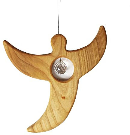 Fensterdeko aus Holz zum Aufhängen Engel mit Kristall Weihnachtsdeko mit Bleikristall