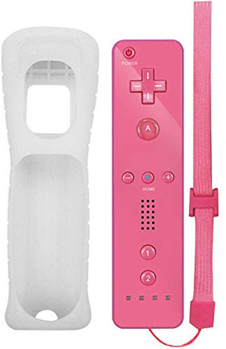 Mando a distancia de movimiento inalámbrico Gamepad Joystick para Nintendo Wii/Wii U, con funda de silicona y correa de mano (rosa clásico sin movimiento Plus)