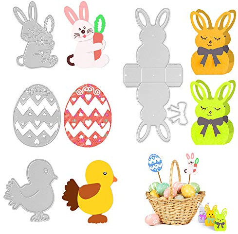 Bluelves Stanzschablonen Ostern, 4 Stück Scrapbooking Stanzschablone, Ostern Prägeschablonen Stanzformen, Metall Schneiden Schablonen Osterhase/Box/Ostereier/Huhn, für DIY Fotoalbum Karten Handwerk