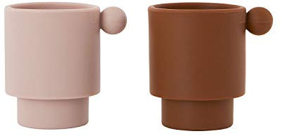 OYOY Mini - 2er Set Kinderbecher mit Henkel Silikon Braun und Rosa - Tiny Inka Cup Caramel Rose - 6,5x7,5 cm - Rutschfest Spülmaschinenfest Mikrowellenfest