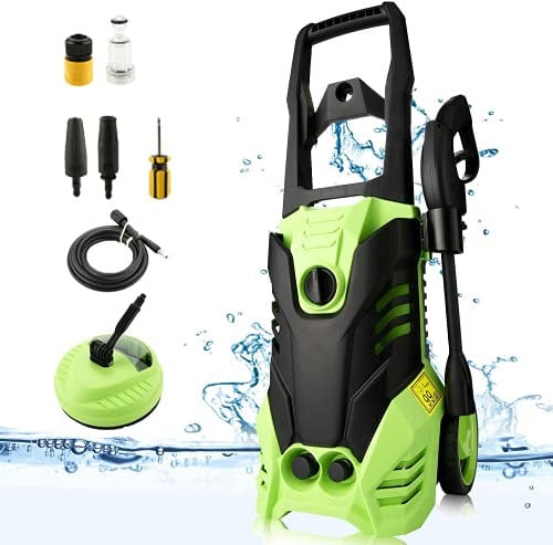 COOCHEER Hidrolimpiadora de Alta presión,2000W,150Bars,450L/H,Limpiadoras Alta presión con 1000ml depósito para detergente,5m Manguera,para Coche, Jardín, Herramientas
