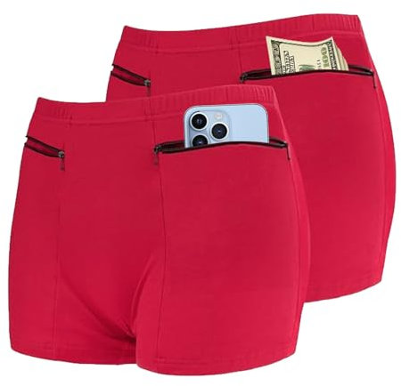 2 Packungen Damen Versteckte Tasche Unterwäsche Slip Secret Hidden Pocket Shorts Secret Pocket Unterwäsche (Rot), rot, Medium