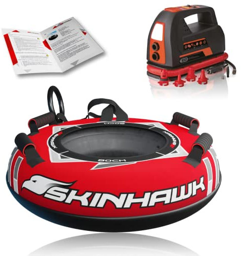 SKINHAWK Profi SNOWTUBE Ø 80cm rot Rodelreifen Rodel Bob Schlitten mit elektronischer Hochleistungspumpe