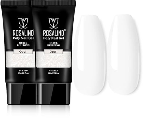 ROSALIND Poly Nail Gel, Acrylgel für Nägel 2pcs Weiß 60ml, Quick Extension Builder Acrylic Nagelgel, Nagelverlängerung Polish Starter Set für Anfänger Profis Salon Hause DIY