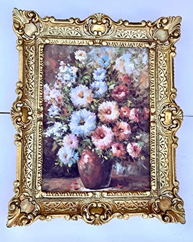 artissimo Bild mit Rahmen Barock Wandbild 56x46 Gerahmte Gemälde Blumen Rosen Bild Bunte Blumen in Vase Braun