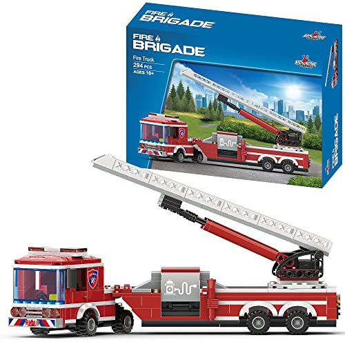 APOSTROPHE Games Fire Truck Building Block Set, Fire Fighter Building Blocks (Extended Ladder Firetruck), 294 Pieces