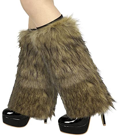 NICEYEA Lange Beinstulpen aus Kunstfell, für Damen, weiche Stiefelstulpen, Manschetten, warm, pelzig, Kostüm, Beinsocken, Weihnachten, Halloween-Kostüm, Zubehör, Erwachsene, braun, One size