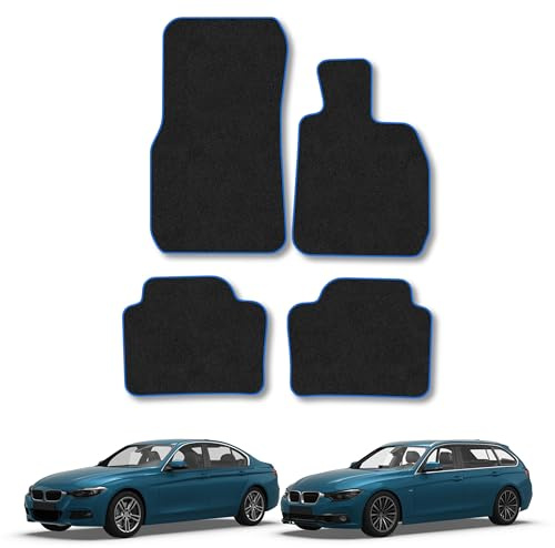 Compatible with Car Mats for BMW 3 Series (2012-2019) [Touring] Carpet | Blue Edge Trim Tailored Fit Floor Mats Full Coverage Protection Accessories Easy Clean Anti Slip Made in the UK