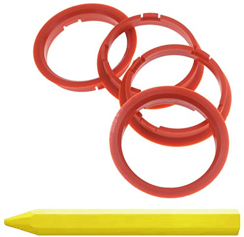 4X Zentrierringe 74,1 x 66,6 mm Orange Felgen Ringe + 1x Reifen Kreide Fett Stift