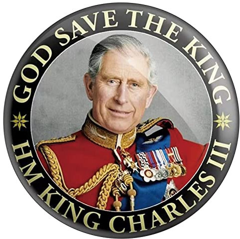 TRIXES King Charles III God Save the King Anstecknadel – Zubehör für Krönung, königliche Veranstaltungen und vieles mehr – Sicherheitsnadelverschluss