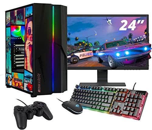 ScreenOn DE - Gaming Komplett PC | AMD Ryzen 5 | GTX 1650 | RAM 16GB | SSD 512GB | WiFi | + 24 Zoll Monitor + Tastatur + Maus + Controller | Desktop Computer für Unternehmen und Multimedia H32532