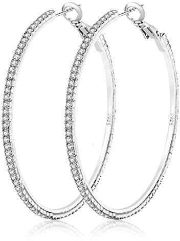 MOROTOLE 925 Sterling Silber Strass Hoop Ohrringe Mode dünn Silber Strass Hoops Hypoallergene große Silber Hoops Ohrringe für Frauen Mädchen Schmuck Geschenke 20/30/40/50/60/70mm Silber Creolen