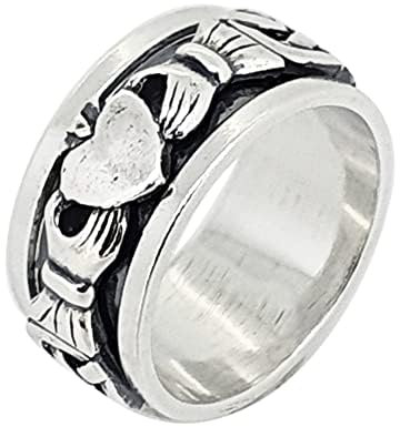 TreasureBay Damen Herren 925 Sterling Silber Claddagh-Spinner Ring keltisches Band, Sterling Silber