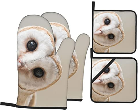 Lot de 4 maniques et maniques résistants à la chaleur – Motifs chouettes drôles imprimées, antidérapants, imperméables pour la cuisine, le barbecue