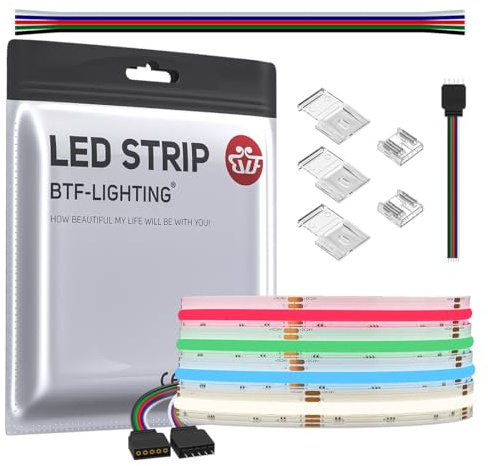 BTF-LIGHTING FCOB COB RGBNW(4000K) Flexibel LED Streifen 3M 896LED/M 24V | Hohe Dichte, Mehrfarbig, IP30 Nicht Wasserdicht, Weiße PCB, für DIY Heimdekoration(Nicht inhalt Netzteil＆Controller)