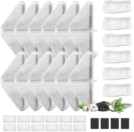12 Sets of Replacement Filters for 230oz/7L Dog Water Fountain, GISOFIK Cat Water Fountain Filters, 5 Layers Filtration System Pet Fountain Filters Replacement (12 Filters+12 Mesh Bag+12 Sponge)