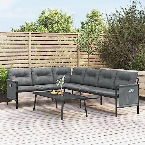 Homgoday Garten-Ecksofa Anthrazit Stahl und Textilene Gartenmöbel