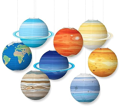 Papierlaternen, Planeten, Weltraum, Papierlaternen, Sonnensystem-Laternen für Klassenzimmer, Wissenschaft, Geburtstagsparty-Dekorationen, Sonnensystem-Themenparty-Dekorationen (30 x 30 cm), 8 Stück