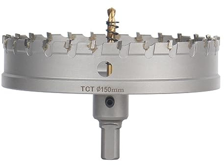 Vearter TCT Hole Saw, 150mm Carbide Bit with Pilot Drill, Cutter for Hard Metal, Stainless Steel, Mild Steel, Aluminium Alloy, Copper, Iron, Plastic and Fiberglass