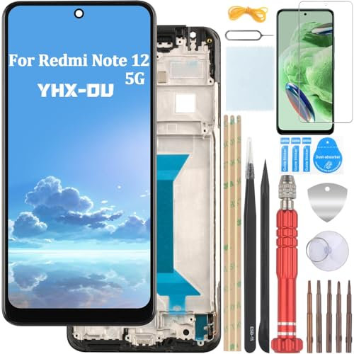 YHX-OU 6.67'' TFT Pantalla LCD para Xiaomi Redmi Note 12 5G 22111317I 22111317G Kit de Reparación de Pantalla Táctil Digitalizador con Herramientas + Vidrio Templado(Negro + Marco)