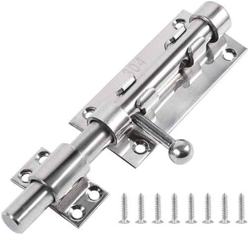 ZiYuya Chiavistello per porta scorrevole da 15,2 cm, resistente, in acciaio inossidabile 304, con foro per lucchetto, serratura a bullone per porta lunga, diametro 14 mm