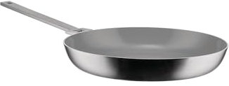Alessi Convivio DC110/28 - Trilamin Bratpfanne mit Langem Stiel, Geeignet für Induktion, Edelstahl und PVD, Keramische Antihaft-Innenbeschichtung, 28 cm, Satiniert