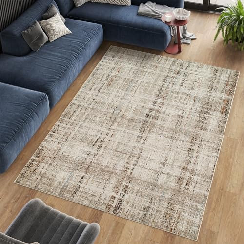 TAPISO Retro Teppich Kurzflor Weiss Blau Beige Grau Braun Modern Muster Meliert Linien Streifen Wohnzimmer Schlafzimmer ÖKO-TEX 200 x 300 cm