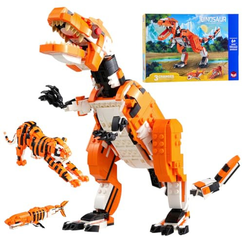 GaoDeBuChou Creator 3in1 Dinosaurier,1030 PCS Tyrannosaurus Rex zu Tiger oder Hai Set,Tierfiguren Mikro klemmbausteine,geeignet für Erwachsene und Jugendliche ab 14 Jahren,Nicht kompatibel mit Lgo