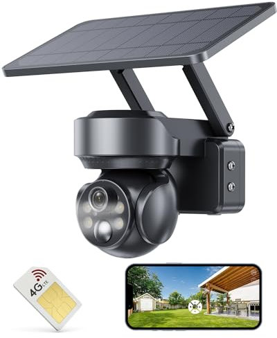 CAKPRIO 4G Cellular Solar Powered Security Cameras,Solar Powered Wireless Outdoor Camera,2K HD PTZ Motion Detection LED Spotlight & Siren Alert SD&Cloud Storage IP65-V2