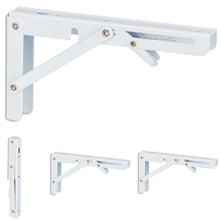 Relaxdays Lot de 4 équerres murales, Fixations Pliables, pour Le Mur, Supports, métal, HxLxP : 11x3x20 cm, Blanc