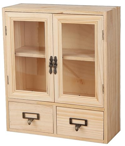 RZGZKLSH Rustikaler Vintage-Mini-Holzschrank, Grundfarbe, 30,5 x 11,9 x 35,6 cm